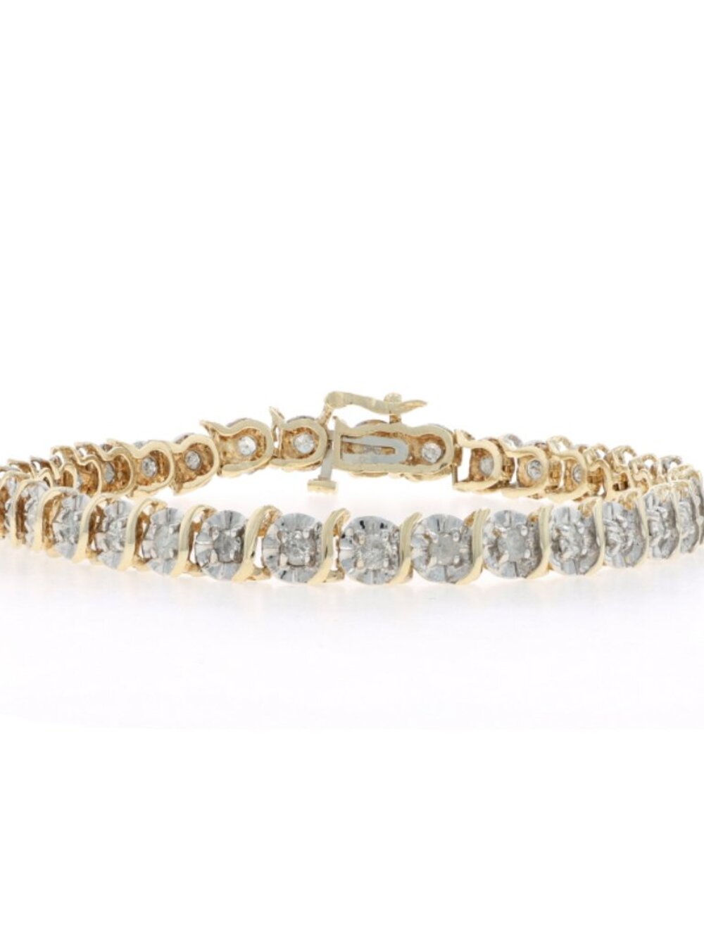 Yellow Gold Diamond Tennis Link Bracelet 7 1/4" - 10k Round Brilliant 1.50ctw
